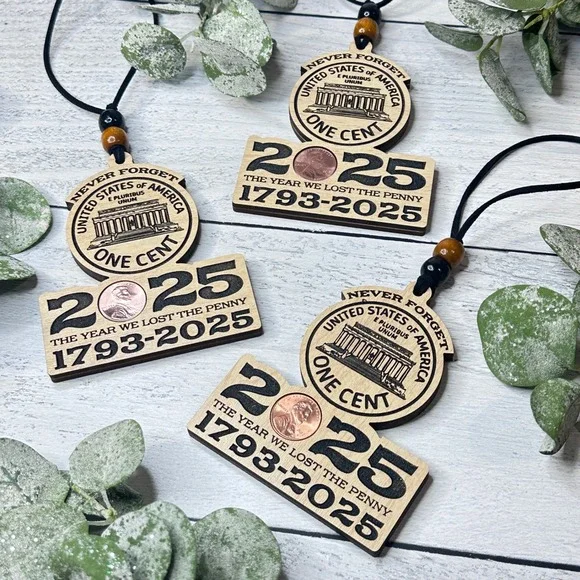 Never Forget USA One Cent Penny 2025 Year Lost Ornament Keepsake Wood‎ Handmade - Picture 7 of 8